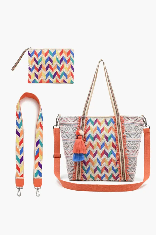 Medium Tote with Bag Strap & Pouch Aztec Chevron sold by America & Beyond