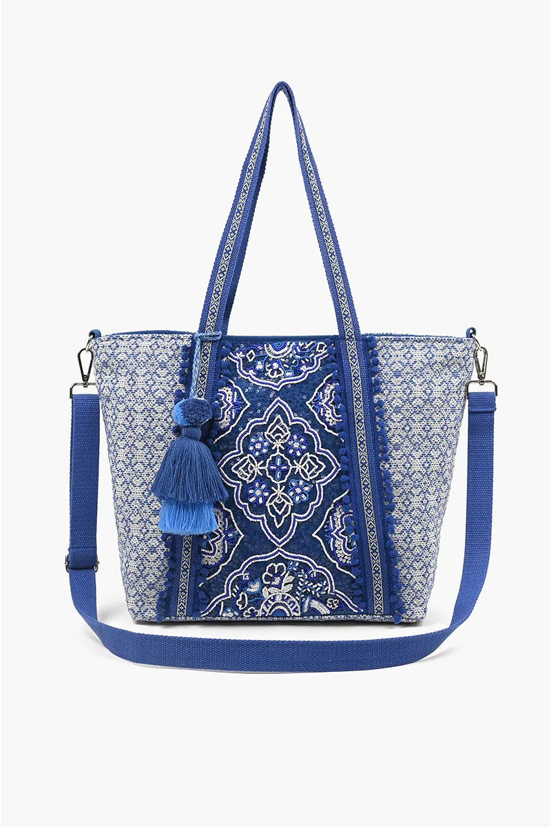 Medium Tote with Bag Strap & Pouch Oriental Blue sold by America & Beyond product image thumbnail 2
