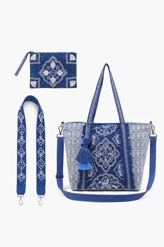 Medium Tote with Bag Strap & Pouch Oriental Blue sold by America & Beyond