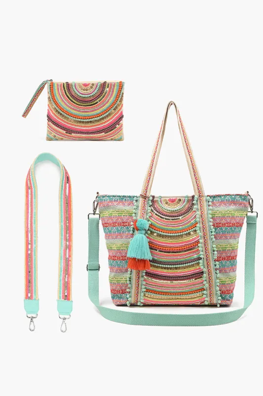 Medium Tote with Bag Strap & Pouch Sprinkle Wave sold by America & Beyond