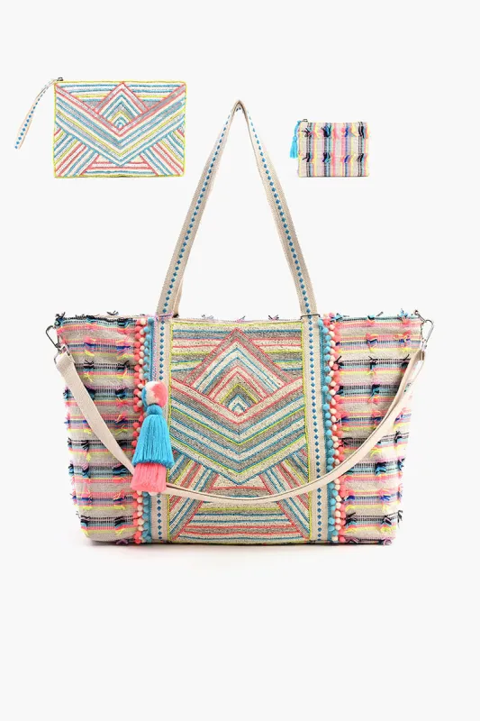 Embellished Tote with Pouch & Coin Neon sold by America & Beyond