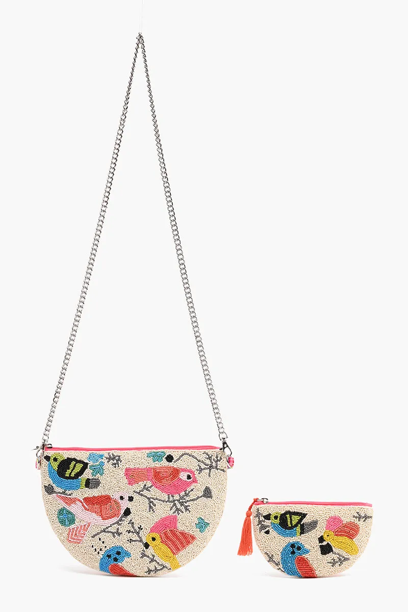 Birds Embellished Crossbody Pouch with Coin Pouch sold by America & Beyond