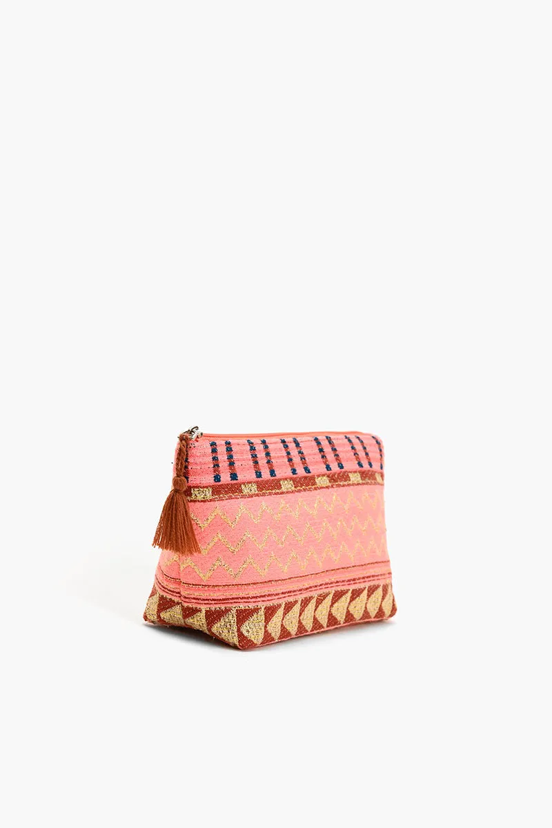 Handwoven Pink and Gold Jacquard Cosmetic Pouch sold by America & Beyond product image thumbnail 2