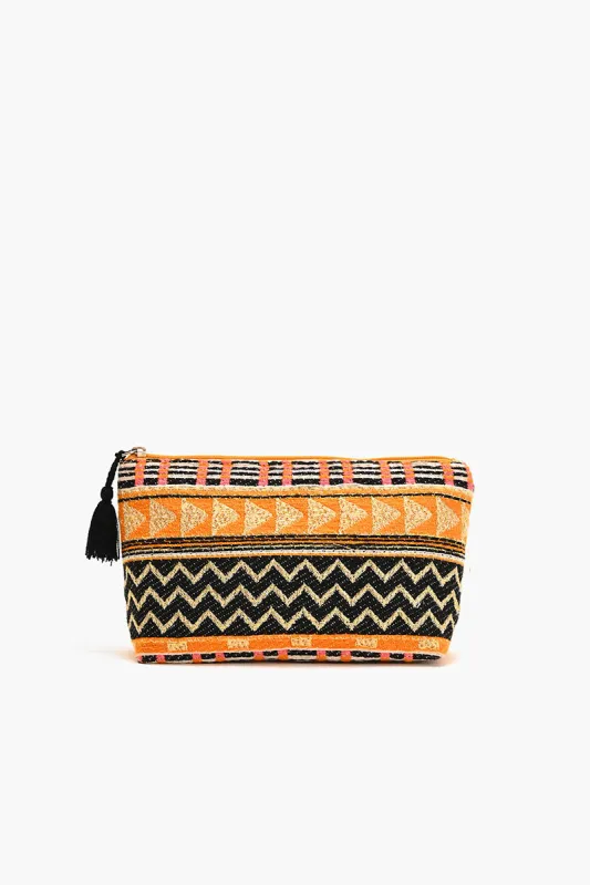 Handwoven Jacquard Makeup Pouch with Bold Tribal Pattern sold by America & Beyond