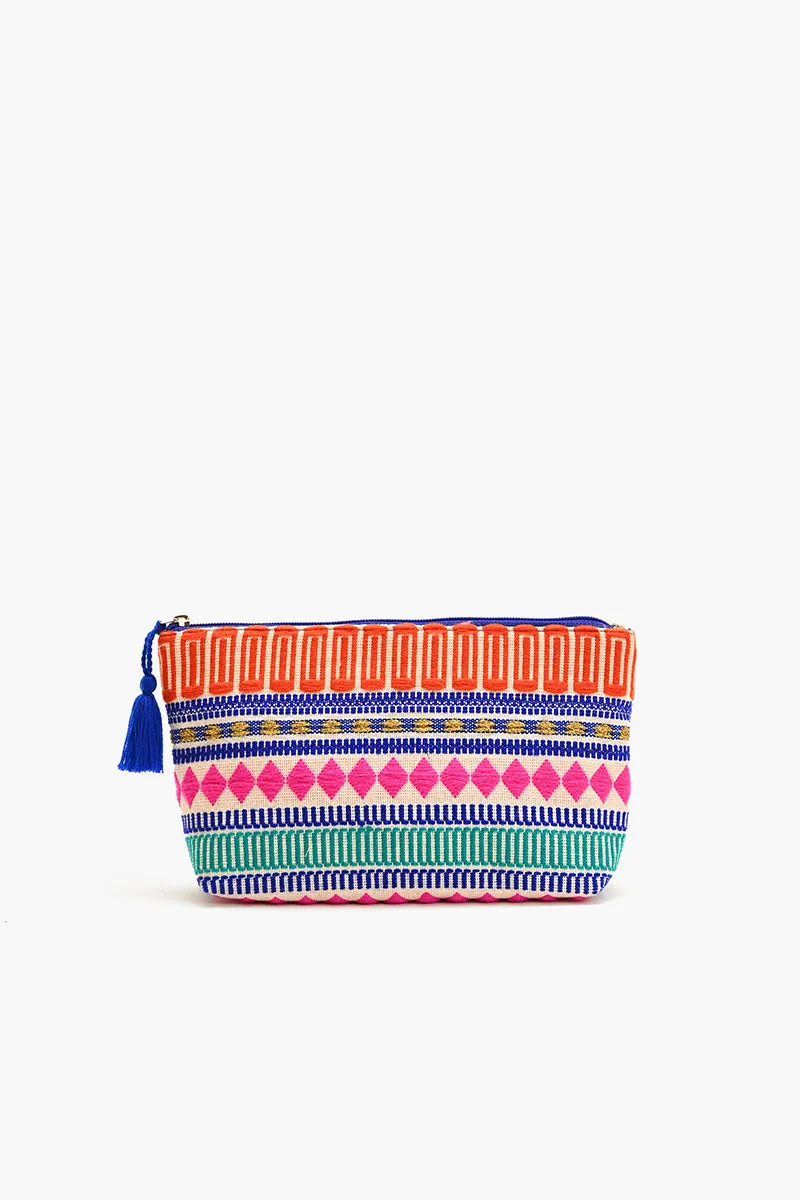 Vibrant Handwoven Jacquard Makeup Pouch with Mexican Stripes sold by America & Beyond