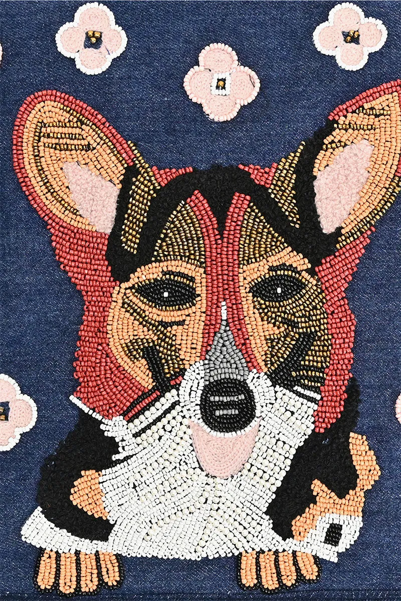 Beaded Denim Critter Shopper-Cutest Corgi sold by America & Beyond product image thumbnail 2