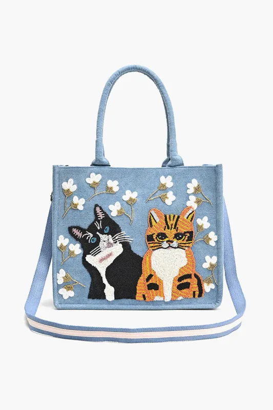 Beaded Denim Critter Shopper-Kitten sold by America & Beyond