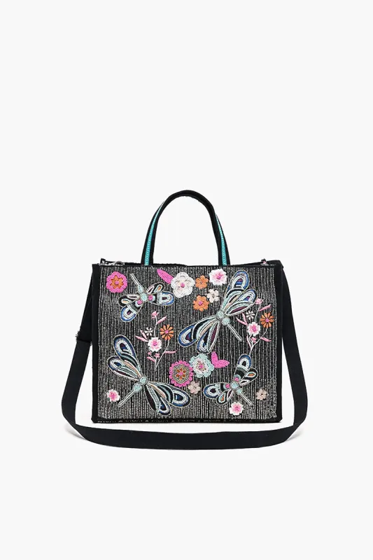 Embellished Shopper Satchel-Black Dragonfly sold by America & Beyond
