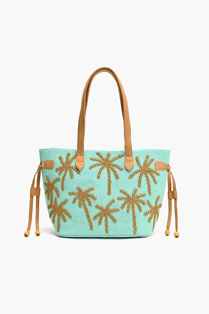 Embroidered Beaded Tote-Blue Palms sold by America & Beyond