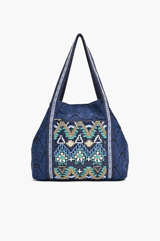 Denim Triple Entry Embellished Shoulder Bag sold by America & Beyond