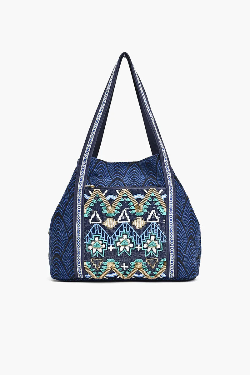 Denim Triple Entry Embellished Shoulder Bag sold by America & Beyond