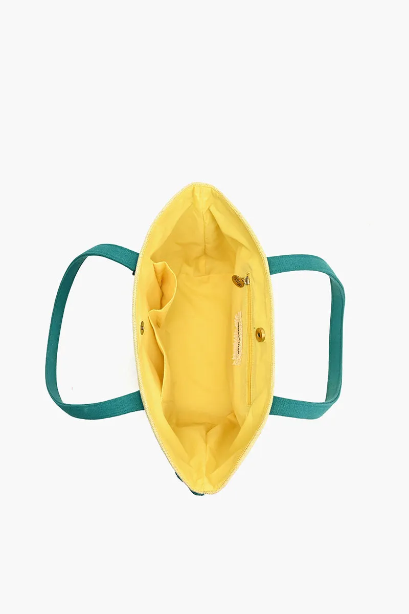 Embroidered Beaded Tote-Yellow Jungle sold by America & Beyond product image thumbnail 5