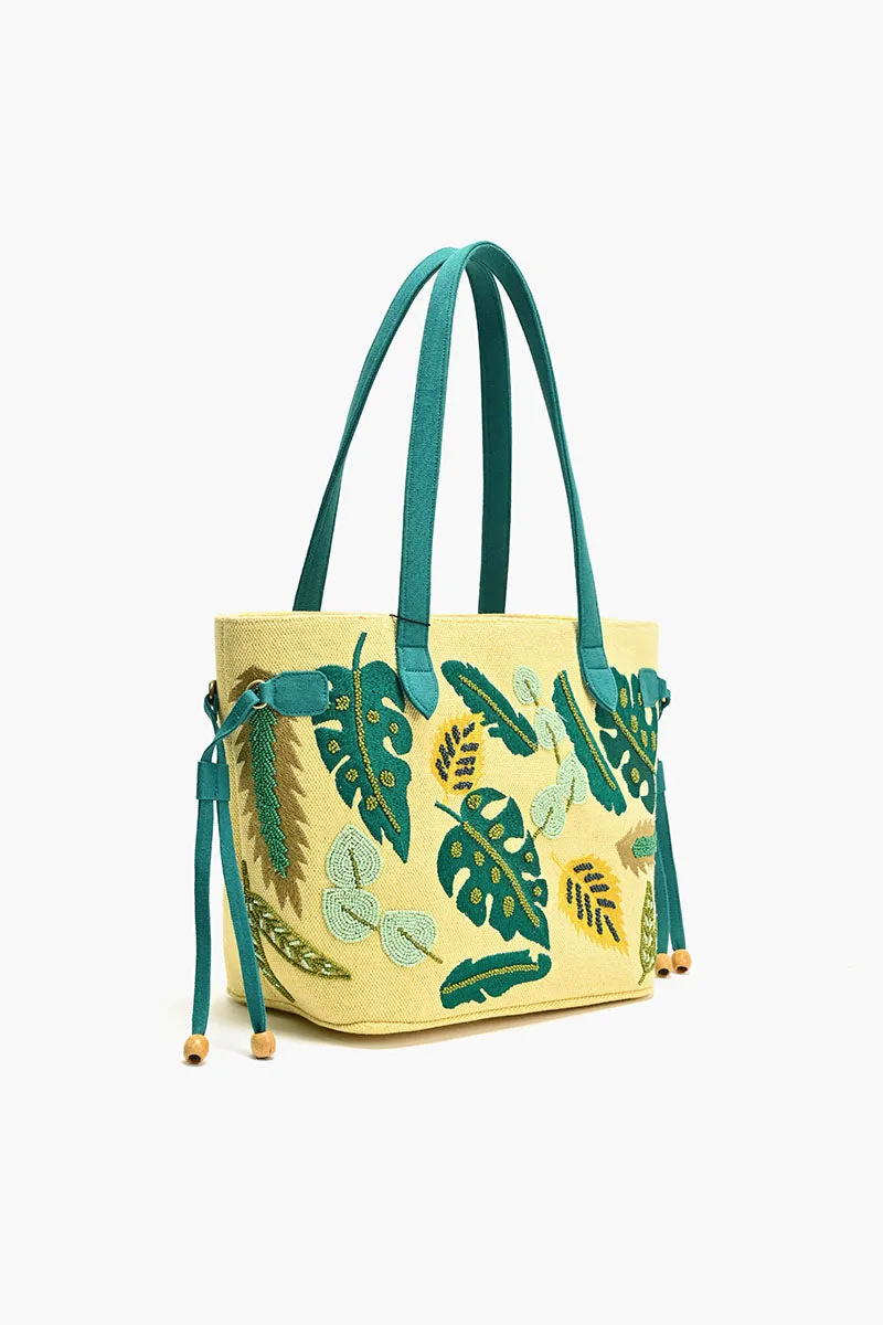 Embroidered Beaded Tote-Yellow Jungle sold by America & Beyond product image thumbnail 3