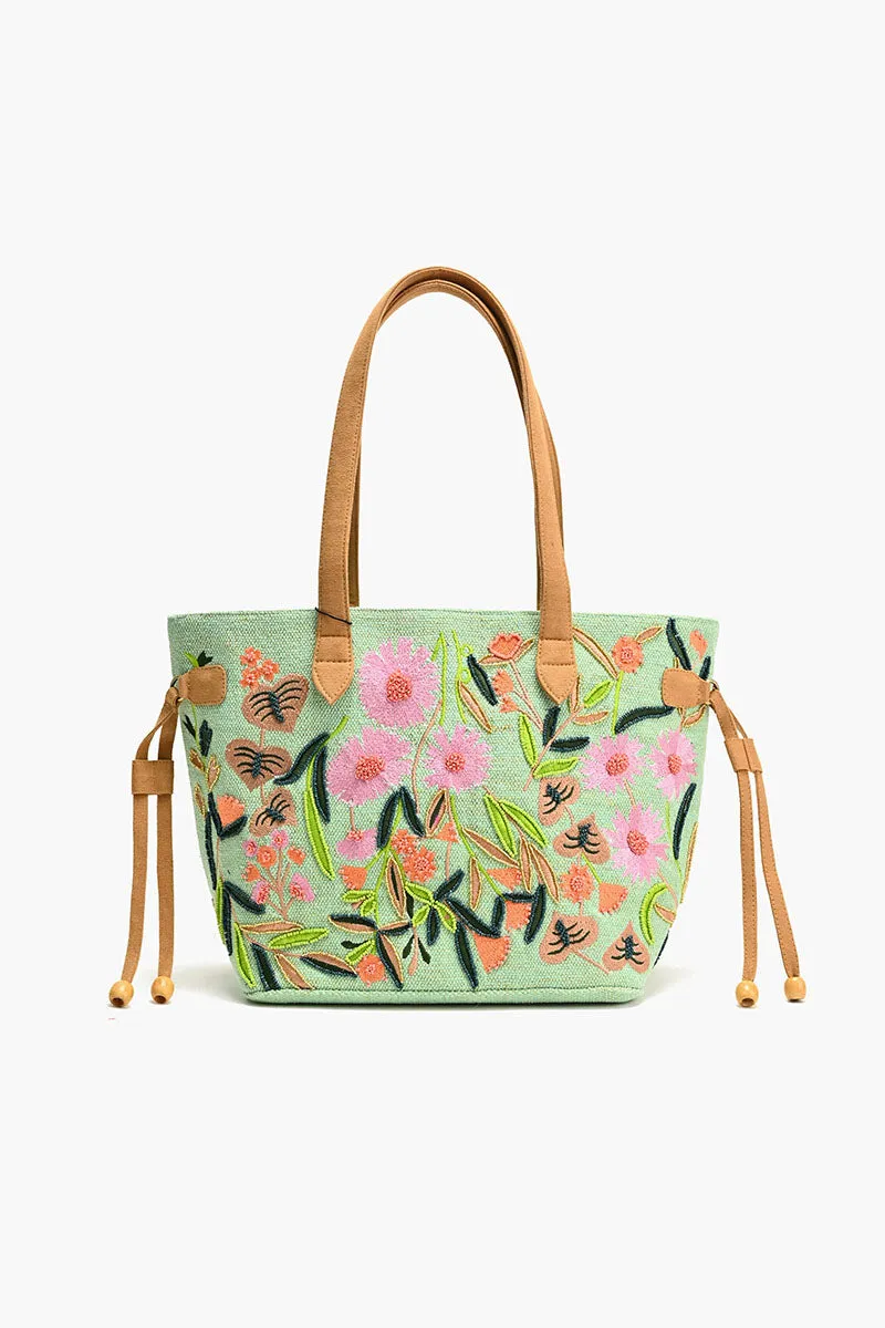 Embroidered Beaded Tote-Sage Floral sold by America & Beyond