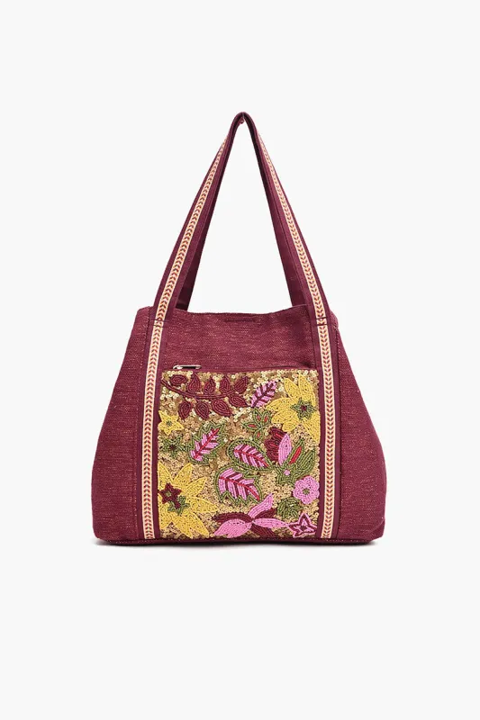 Maroon Triple Entry Embellished Shoulder Bag sold by America & Beyond