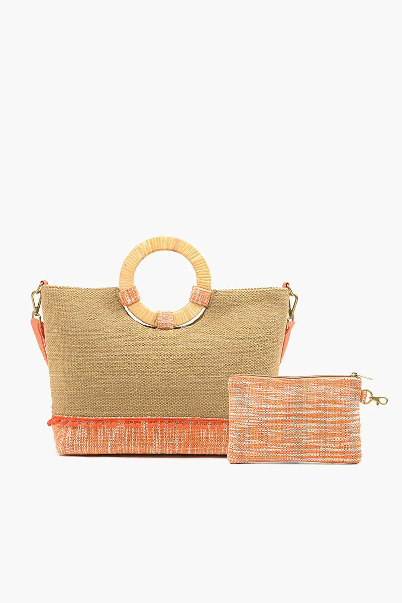 Peach Jute Tote with Pouch sold by America & Beyond product image thumbnail 2