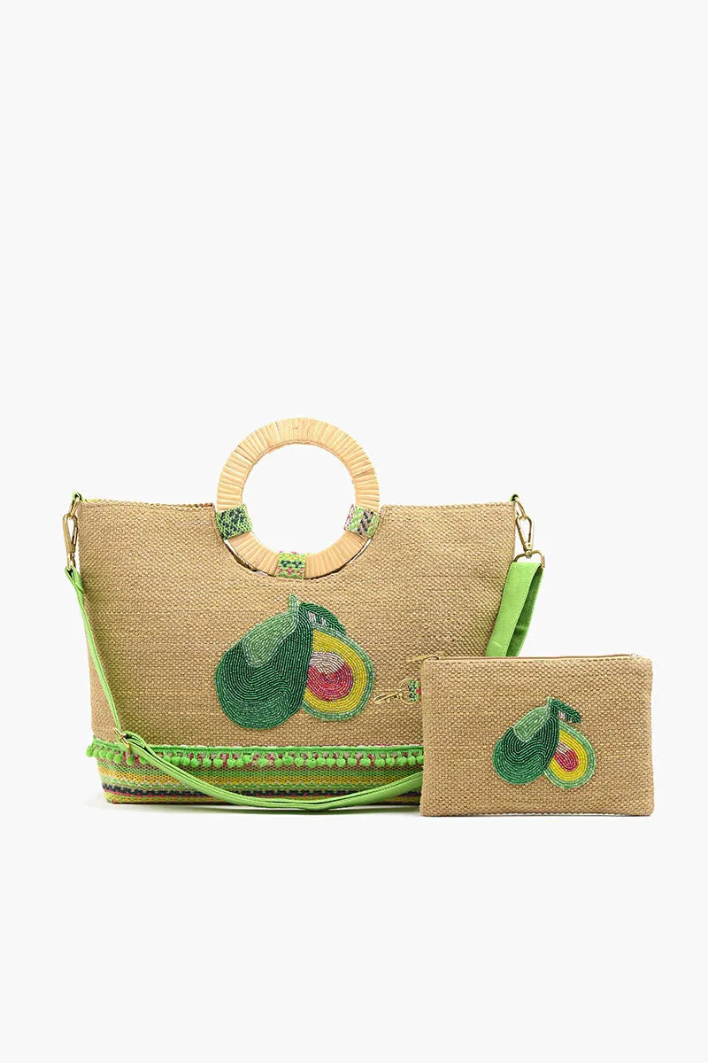 Cali Avocado Jute Tote with Pouch sold by America & Beyond