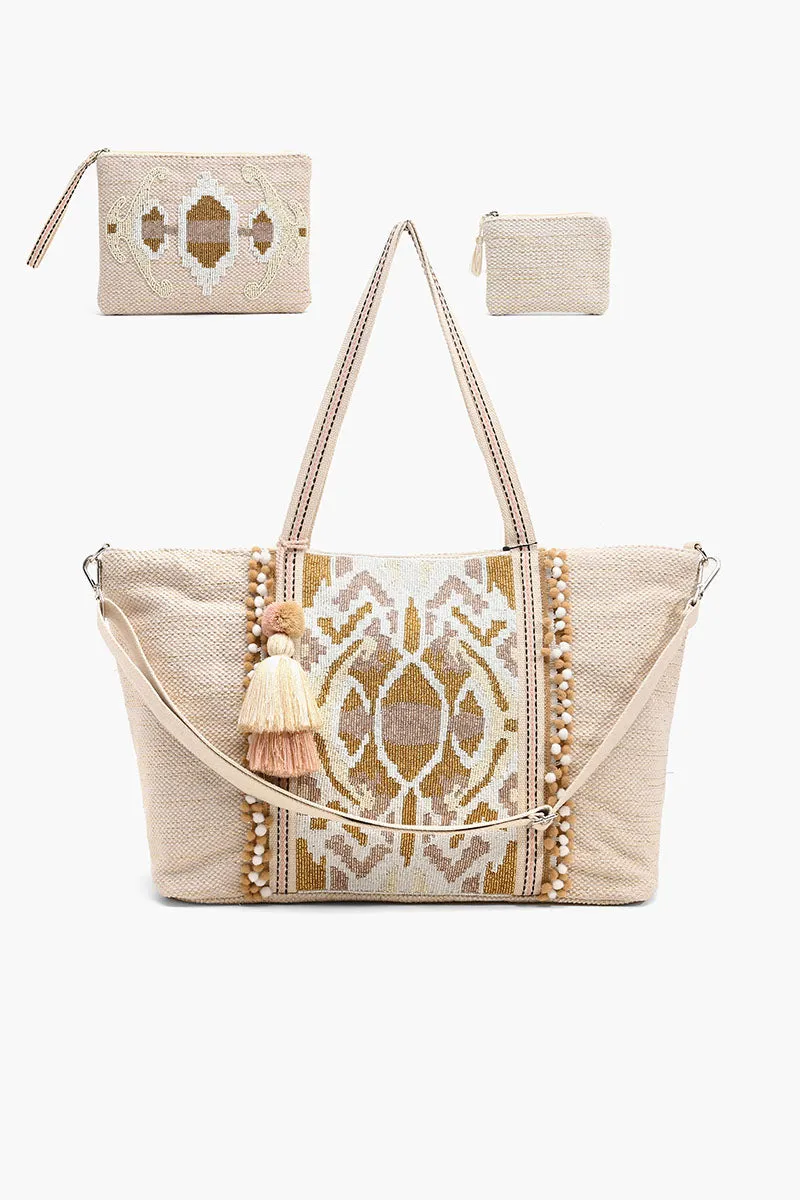 Embellished Tote With Two Pouches Wild Nights sold by America & Beyond