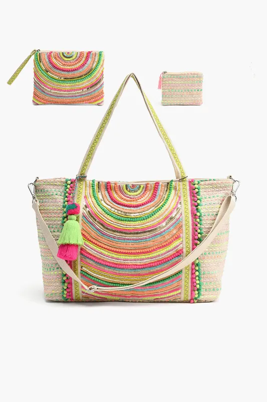 Embellished Tote with Two Pouches Bright is Best sold by America & Beyond