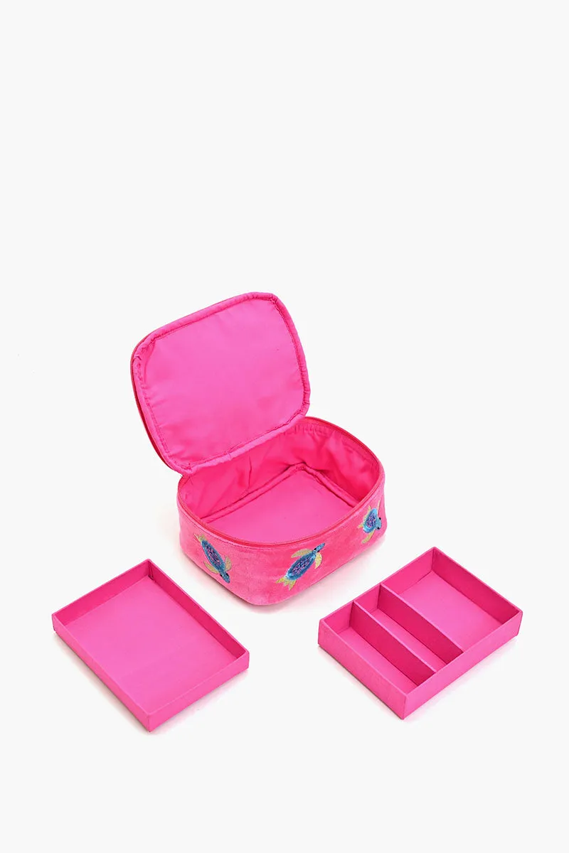 Velvet Embroidered Jewelry Box-Pink Turtle sold by America & Beyond product image thumbnail 5