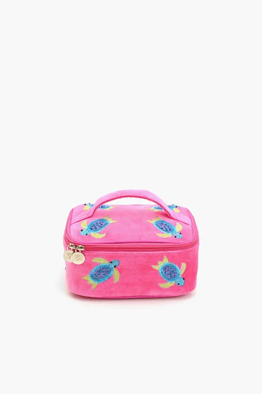 Velvet Embroidered Jewelry Box-Pink Turtle sold by America & Beyond
