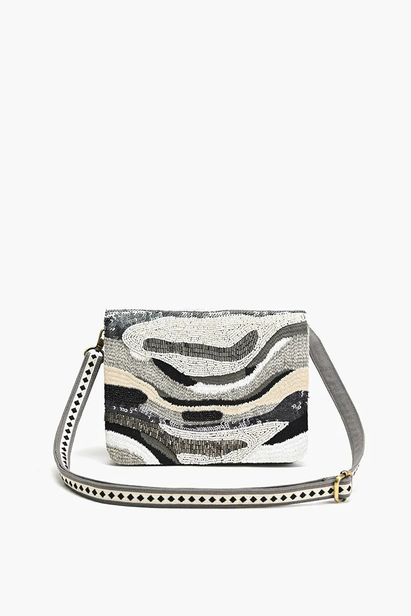 Embellished Messenger Crossbody-Blk/Sil Wave sold by America & Beyond