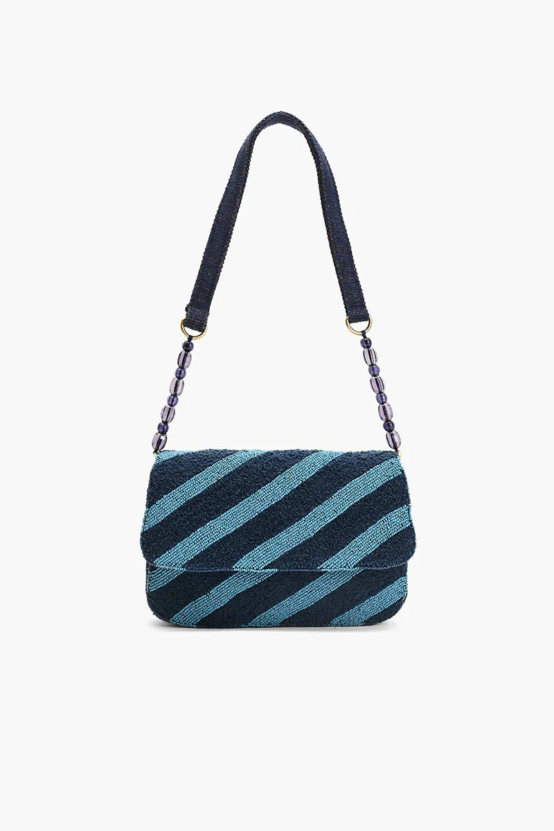 Beaded Shoulder Bag-Blue Stripe sold by America & Beyond