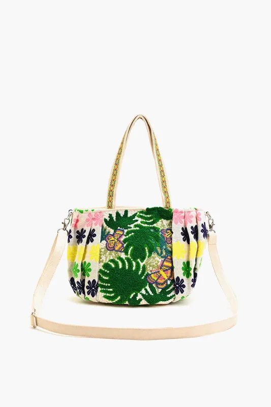 Beaded Ruched Tote with Crossbody Strap-Tropical sold by America & Beyond