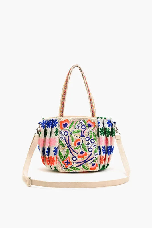 Beaded Ruched Tote with Crossbody Strap-Dragonflies sold by America & Beyond