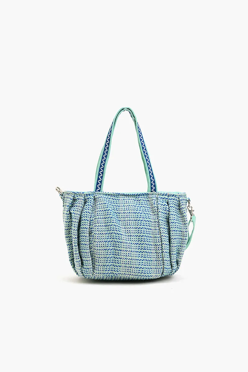 Beaded Ruched Tote with Crossbody Strap-Blue Chevron sold by America & Beyond product image thumbnail 2