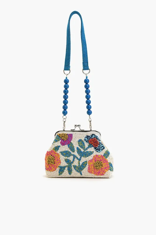 Beaded Frame Crossbody Clutch-White Floral sold by America & Beyond