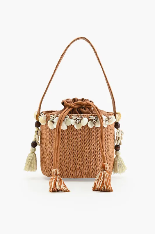 Raffia Reef Shell Bucket Bag sold by America & Beyond