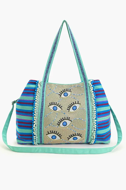 Celestial Evil Eye Embellished Tote sold by America & Beyond