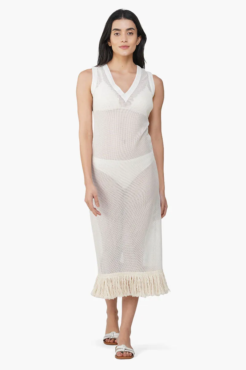 Delyssa Crochet Lace Fabric Fringes Cover Up sold by America & Beyond