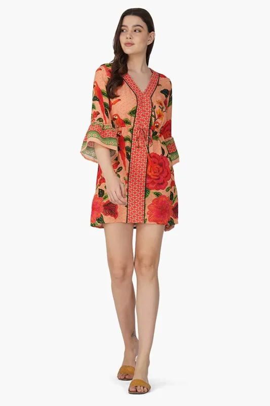 Tropical Bloom Bell Sleeve Tunic Dress sold by America & Beyond