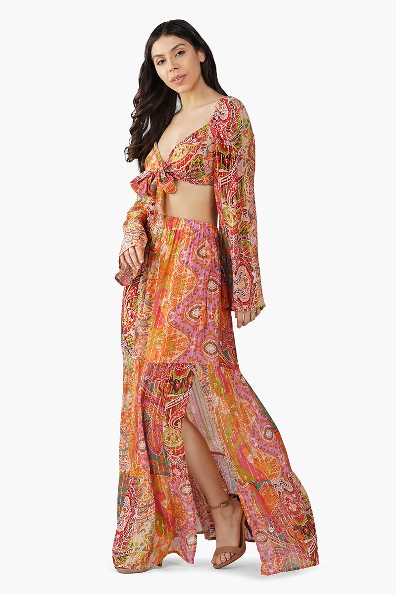 Multi Palm Paisley Front Tie Top sold by America & Beyond product image thumbnail 3