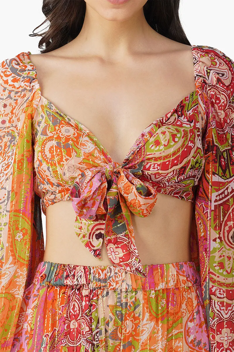 Multi Palm Paisley Front Tie Top sold by America & Beyond product image thumbnail 5