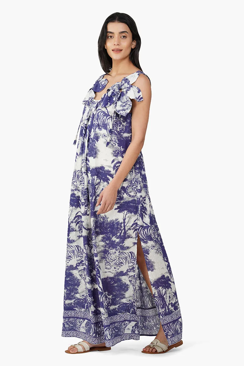 Midnight Blue Jungle Printed Maxi Dress sold by America & Beyond product image thumbnail 3