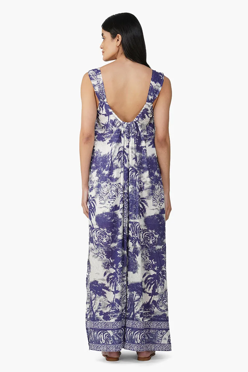 Midnight Blue Jungle Printed Maxi Dress sold by America & Beyond product image thumbnail 4