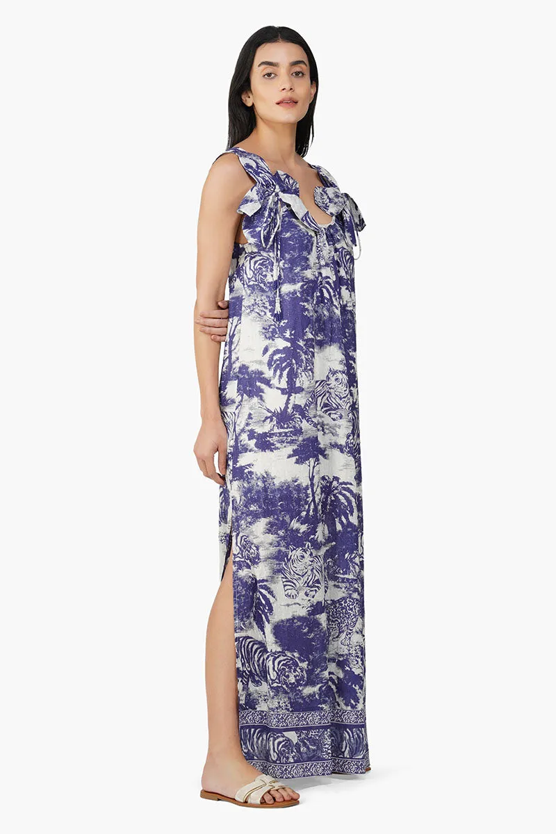 Midnight Blue Jungle Printed Maxi Dress sold by America & Beyond product image thumbnail 2