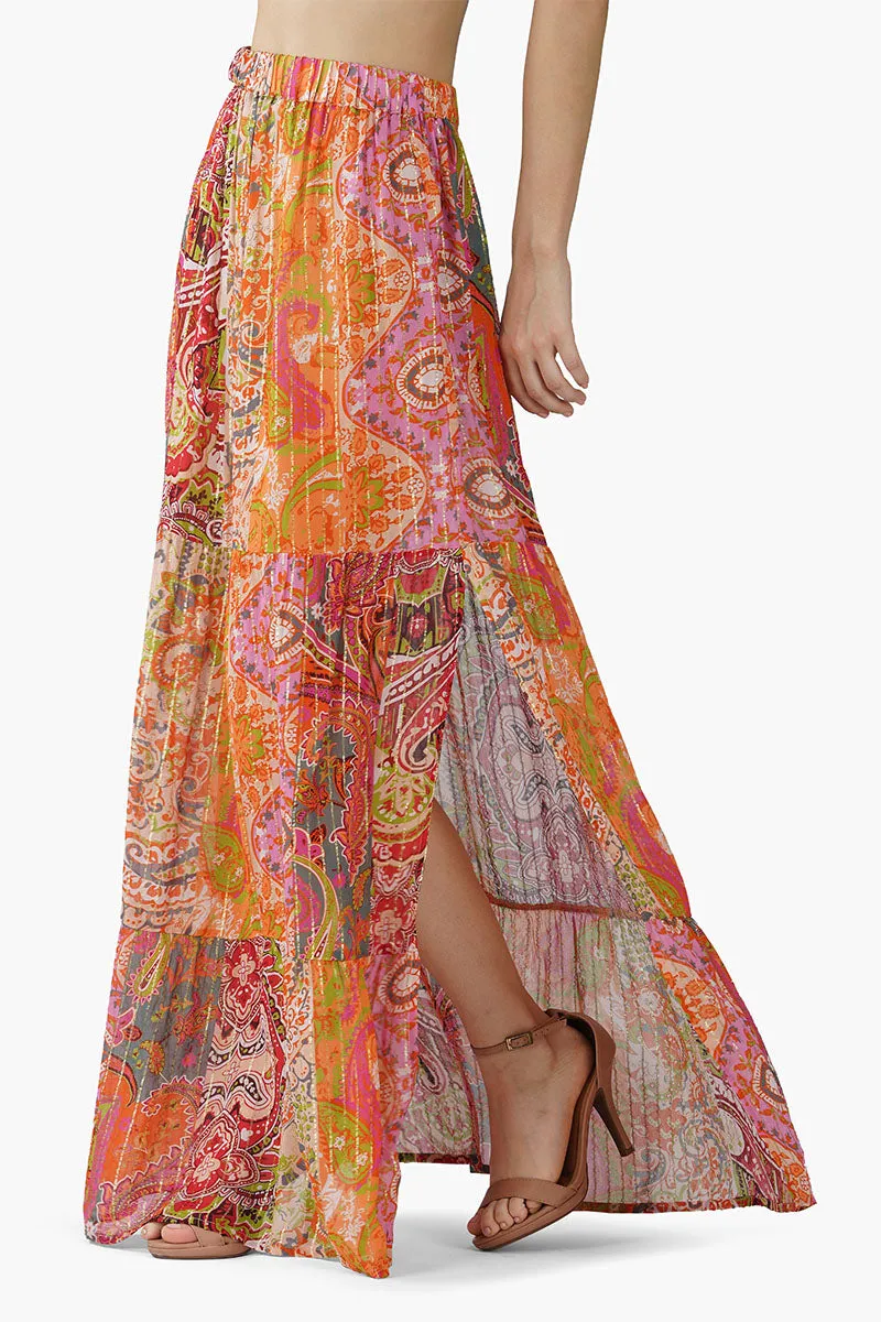 Multi Palm Paisley Tiered Skirt sold by America & Beyond product image thumbnail 3