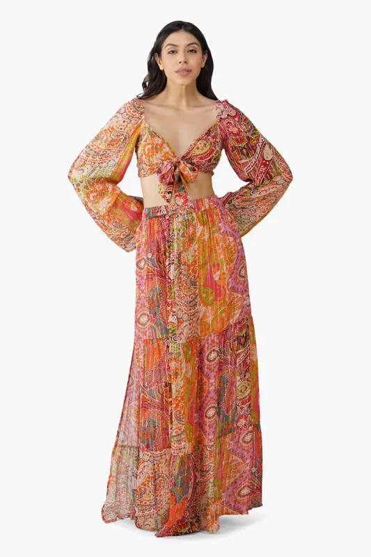 Multi Palm Paisley Tiered Skirt sold by America & Beyond