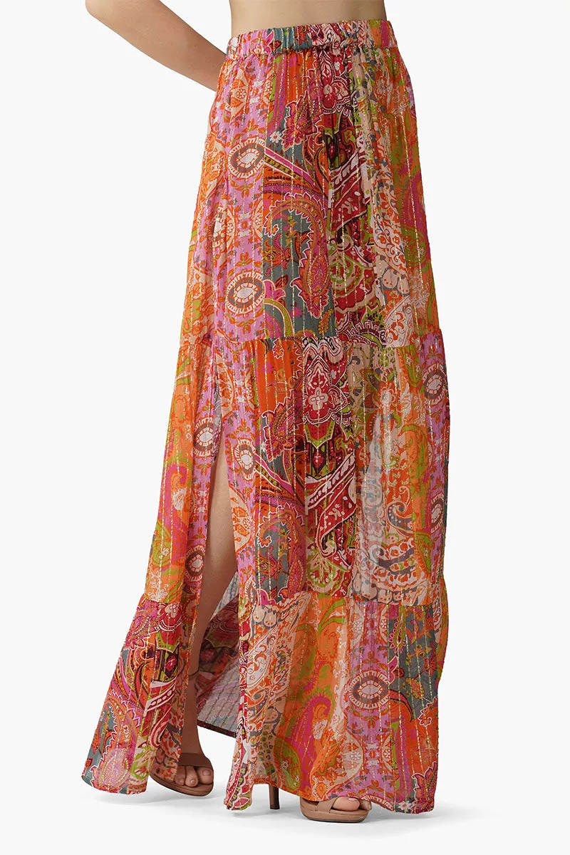 Multi Palm Paisley Tiered Skirt sold by America & Beyond product image thumbnail 2