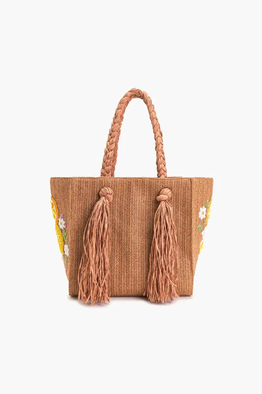 Daisy Citrus Straw Tote sold by America & Beyond