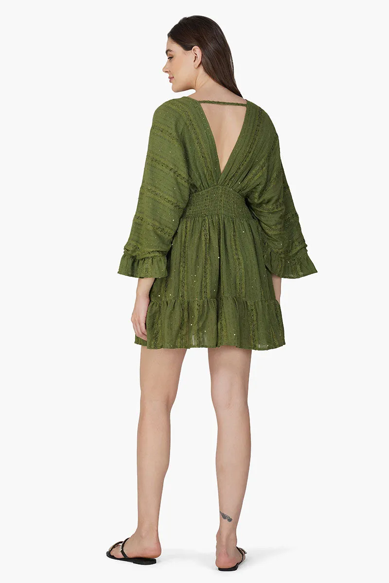 Olive Green Yarn Dyed Short Dress sold by America & Beyond product image thumbnail 4