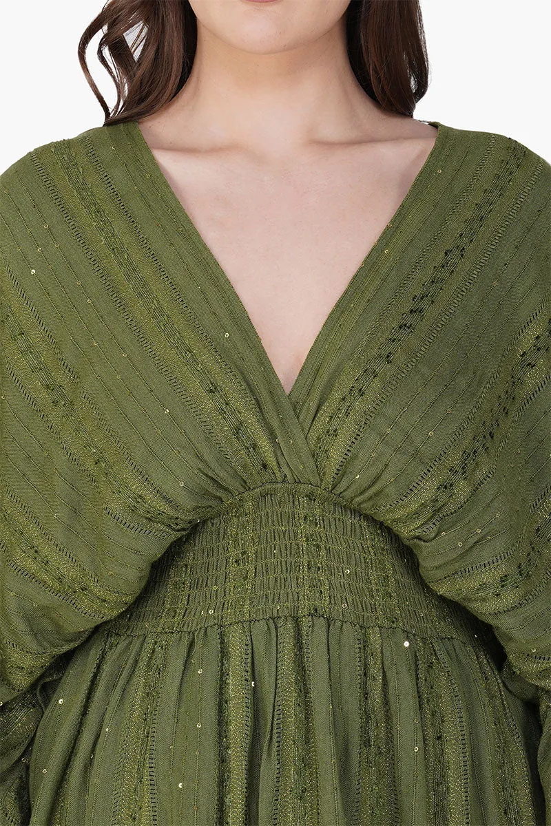 Olive Green Yarn Dyed Short Dress sold by America & Beyond product image thumbnail 5