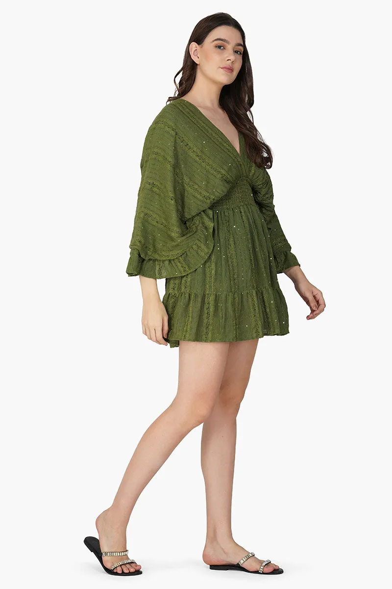 Olive Green Yarn Dyed Short Dress sold by America & Beyond product image thumbnail 2