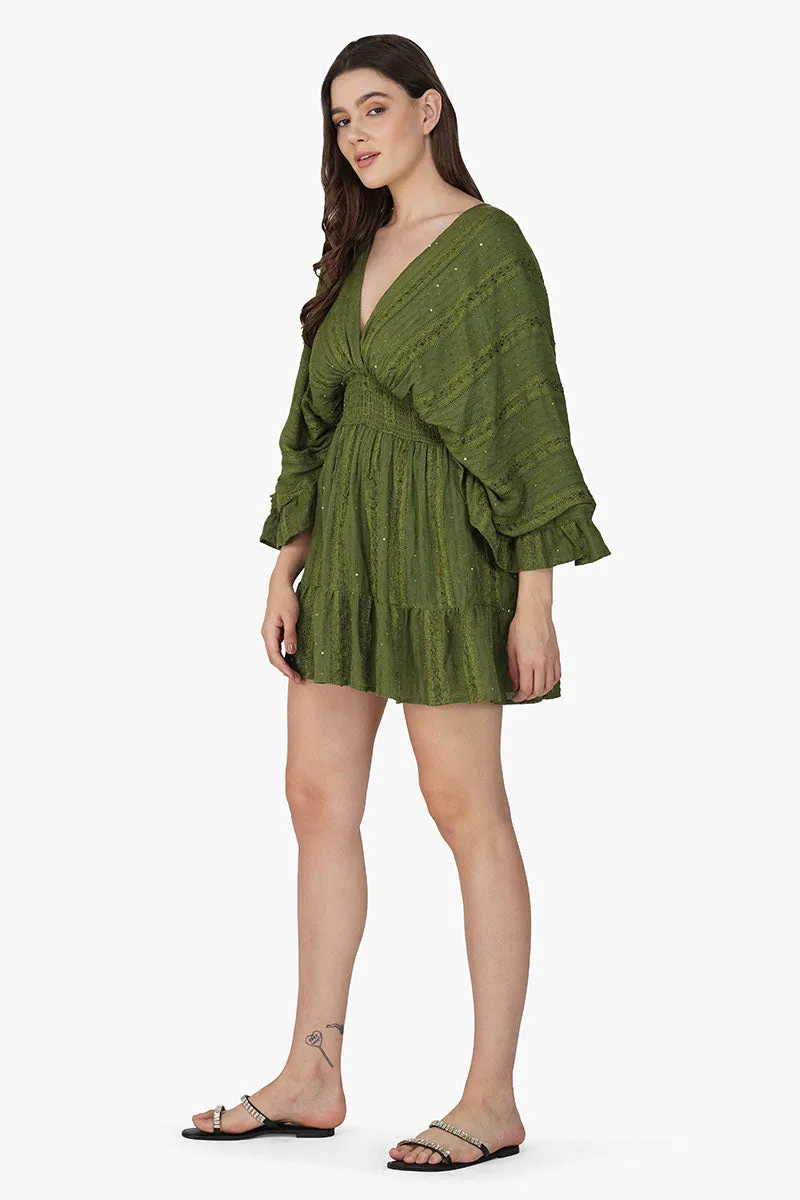 Olive Green Yarn Dyed Short Dress sold by America & Beyond product image thumbnail 3
