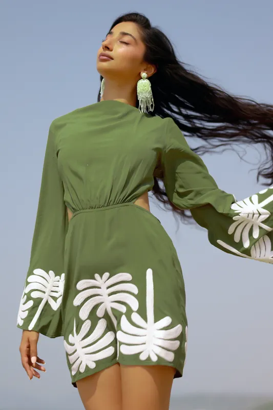 Palm Tree Embroidered Olive Dress sold by America & Beyond