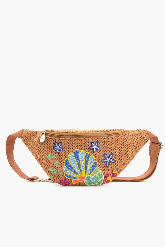 Marine Raffia Embellished Fanny Sling Bag sold by America & Beyond